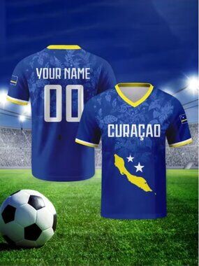 Curacao Football Jersey Personalized with Name Number Breathable V-neck Soccer T